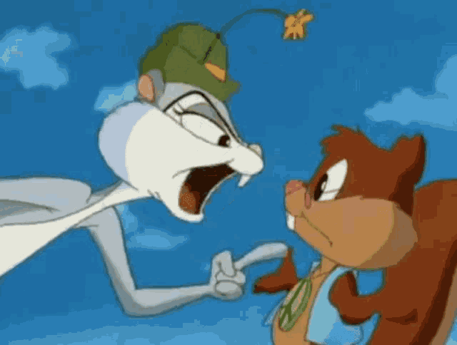 bugs bunny and a squirrel are talking to each other in a cartoon