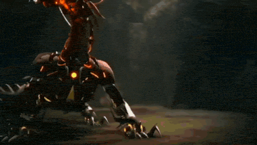 a robot is flying through the air with a huge explosion behind it .