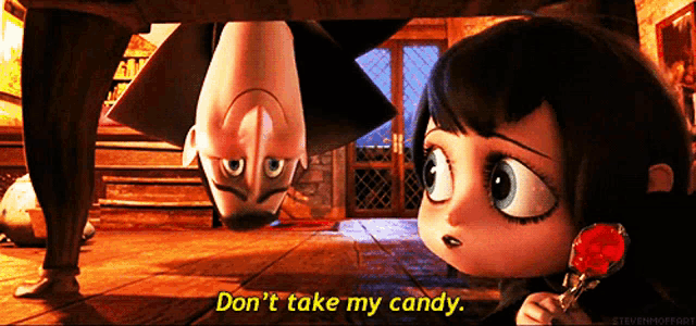 a little girl holding a lollipop with the words " don 't take my candy " on the bottom