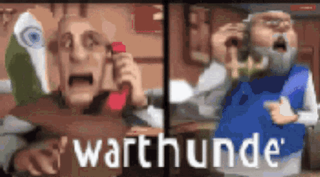 a cartoon of a man talking on a phone with the words ' warthunde ' written on the bottom