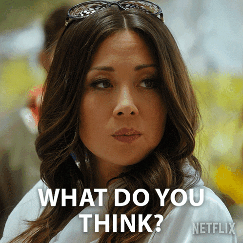 a woman with sunglasses on her head is being asked what do you think by netflix