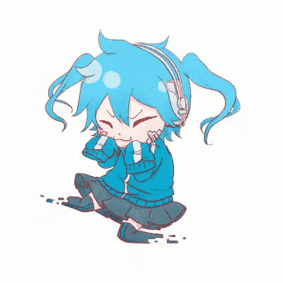 a cartoon of a girl with blue hair and a blue jacket