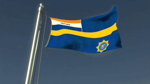 a blue and yellow flag with a yellow star on it