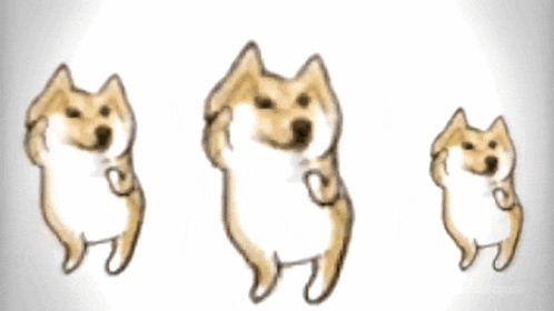 three cartoon dogs are dancing on a white background with the word liquid in the corner