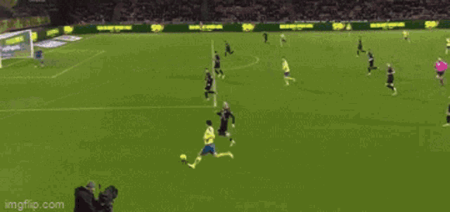 a soccer game is being played in a stadium with a sign that says imgflip.com on it