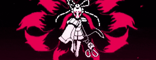 a pixel art of a woman holding a pair of scissors in her hand .