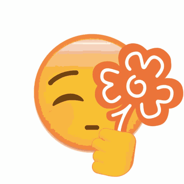 a smiley face is holding a flower with the numbers 1 and 3 on it