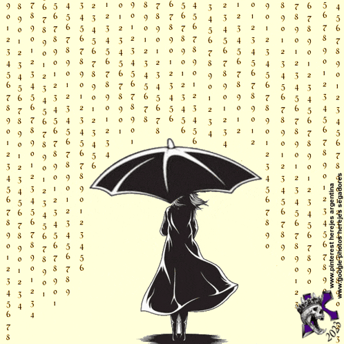 a drawing of a person holding an umbrella with numbers surrounding them