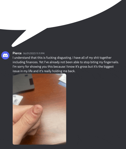 a screenshot of pierce 's discord conversation with a picture of a finger