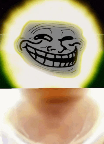 a drawing of a troll face with a glowing light behind it