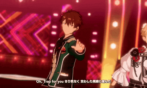 a video game character says oh trap for you while dancing on a stage