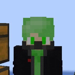 a pixel art drawing of a person with green hair and green eyes