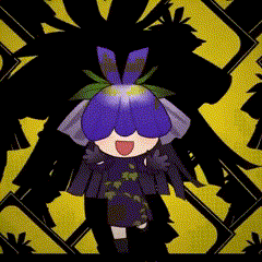 a cartoon character with a purple flower in her head