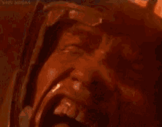 a close up of a person 's face with the word ninja on the bottom