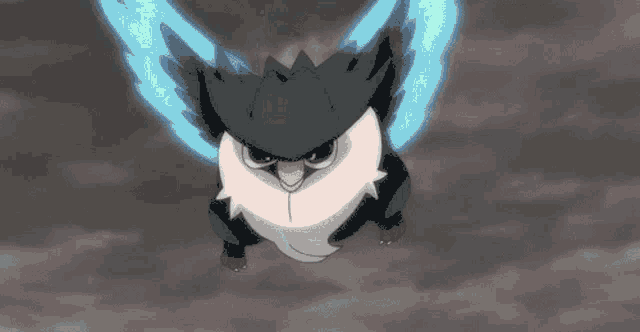 a cartoon character is flying through the air with blue waves