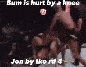 a blurry picture of a person with the words bum is hurt by a knee jon by tko rd 4