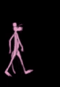 a pink panther is walking on a black background with the words `` cool cat '' behind him .