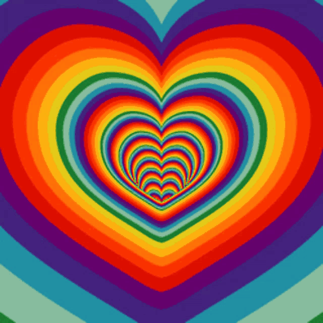 an optical illusion of a heart made of rainbow colored hearts