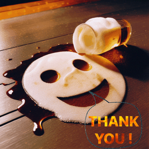 a thank you card with a smiley face and a beer glass