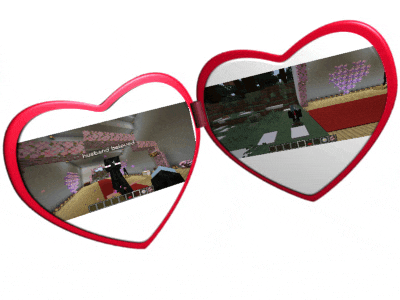 a pair of heart shaped sunglasses with a reflection of a minecraft game