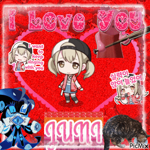 a picture of a girl with the words i love you written on it