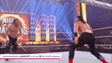 a wrestling match is being streamed on peacock in us and network elsewhere