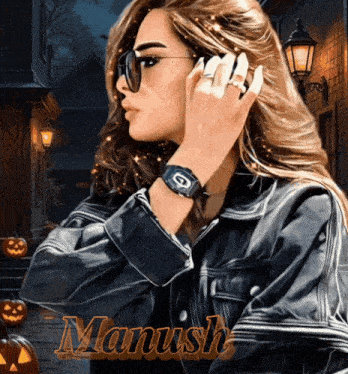 a painting of a woman wearing a watch with the name manish on the bottom