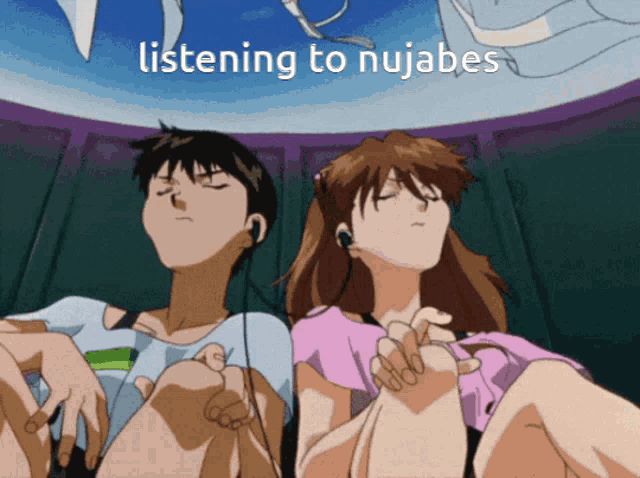a man and a woman listening to nujabes