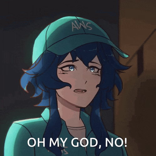 a girl wearing a aws hat says " oh my god no "