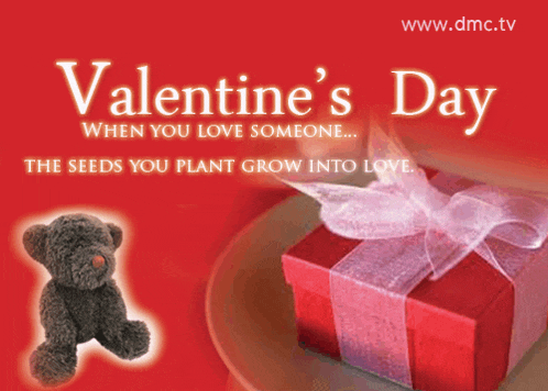 a poster for valentine 's day with a teddy bear and a gift box