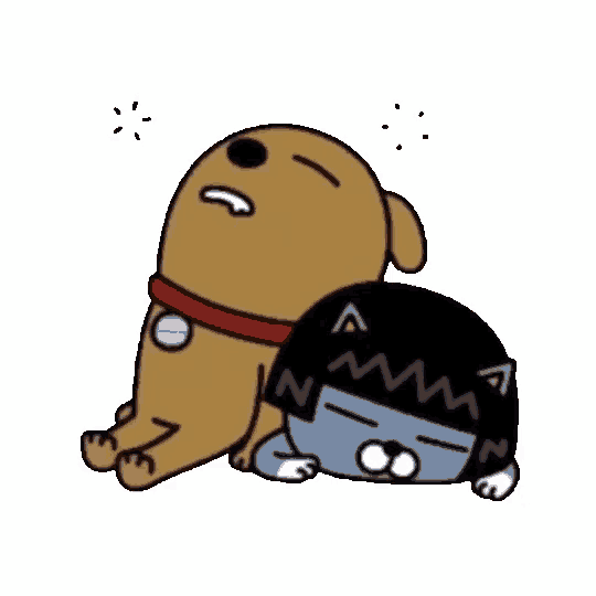 a cartoon dog is laying on top of another dog .