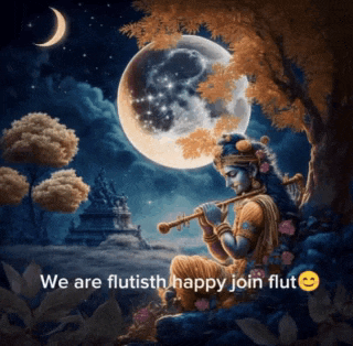 a painting of a man playing a flute with the words " we are flutisth happy join flut " below him