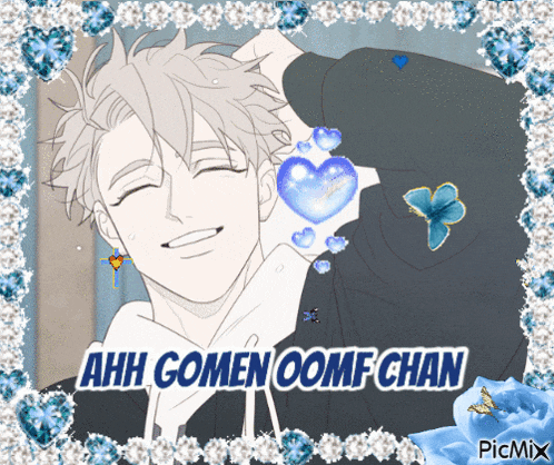 a picture of a man with the words ahh gomen oomf chan