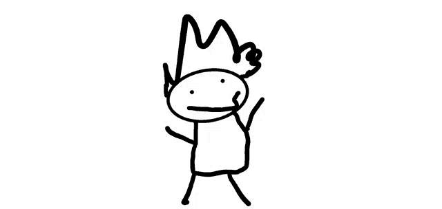 a black and white drawing of a cartoon character with a crown on his head