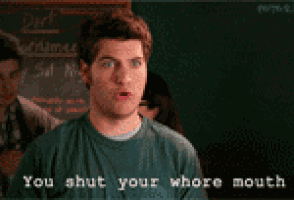 a man says you shut your whore mouth in front of a blackboard