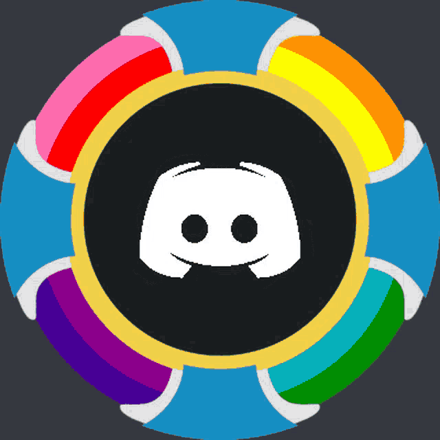 a rainbow colored circle with the discord logo in the middle