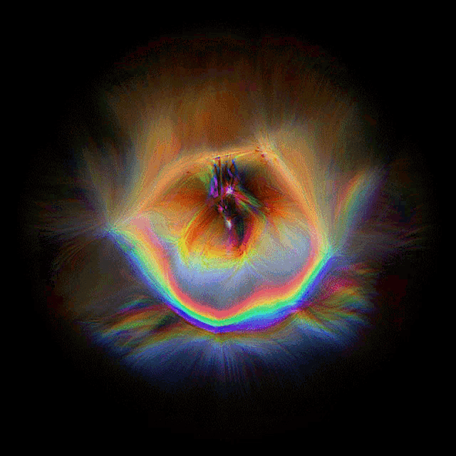 a colorful painting with a black background and a rainbow of colors