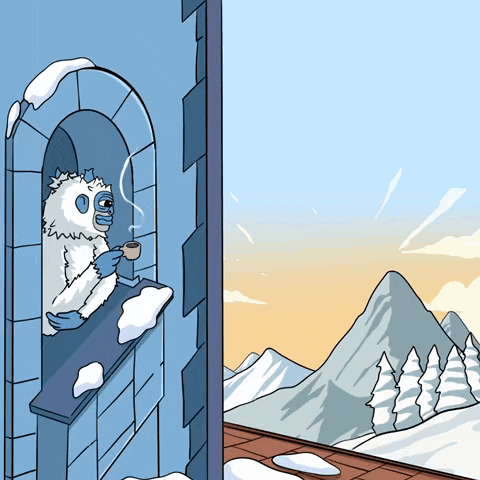 a cartoon of a yeti holding a cup of coffee