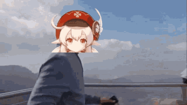 a person with a picture of a girl on their shoulder