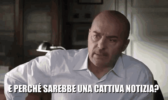 a bald man in a white shirt says " e perche sarebbe una cattiva notizia "