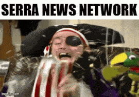 a picture of a man in a pirate costume with the words serra news network at the top