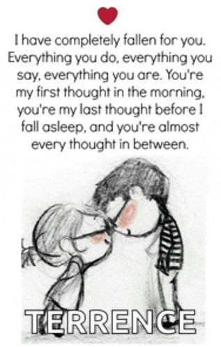 a drawing of a man kissing a woman with the words " i have completely fallen for you " on top