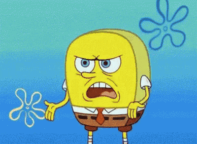 a cartoon of spongebob squarepants making an angry face with a flower in the background