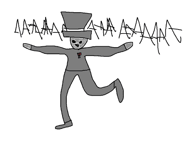 a drawing of a man wearing a top hat and a sweater with the letter p on it .