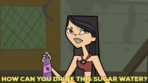 two cartoon girls are sitting next to each other with the words " how can you drink this sugar water " above them