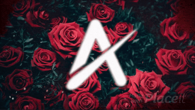 the letter a is surrounded by red roses and is made with placeit