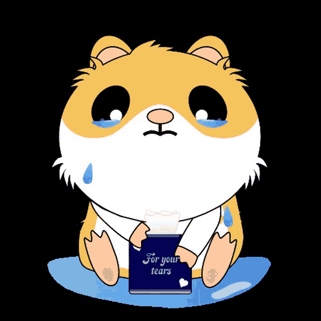 a hamster is crying while holding a tissue box that says for your tears