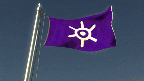a purple flag with a white star on it is waving in the wind