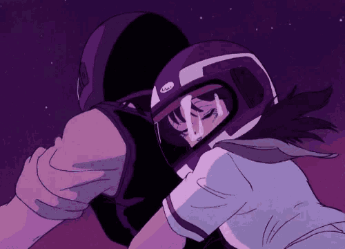 a person wearing a purple helmet that says arai