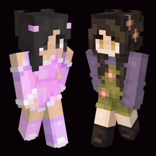 a girl in a pink dress is next to a girl in a green dress